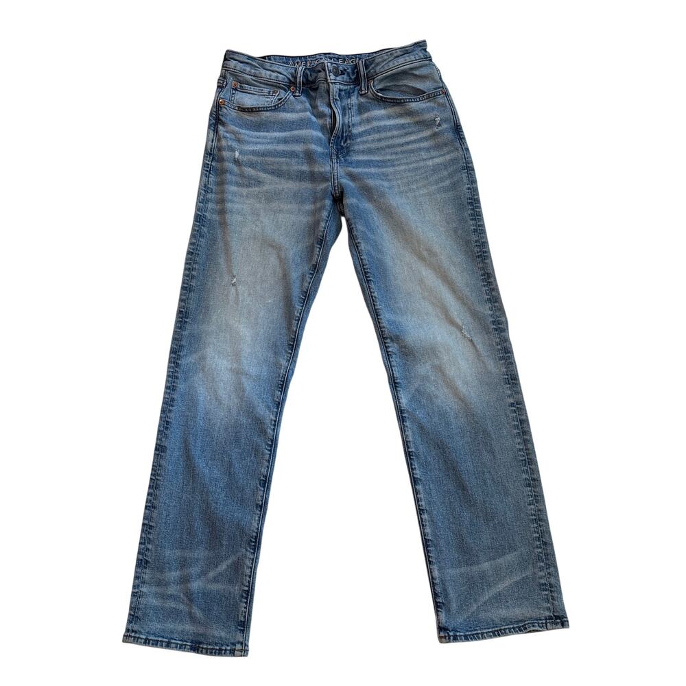 American Eagle Jeans Mens Size 32x32 Relaxed Straight Stretch Distressed Ripped